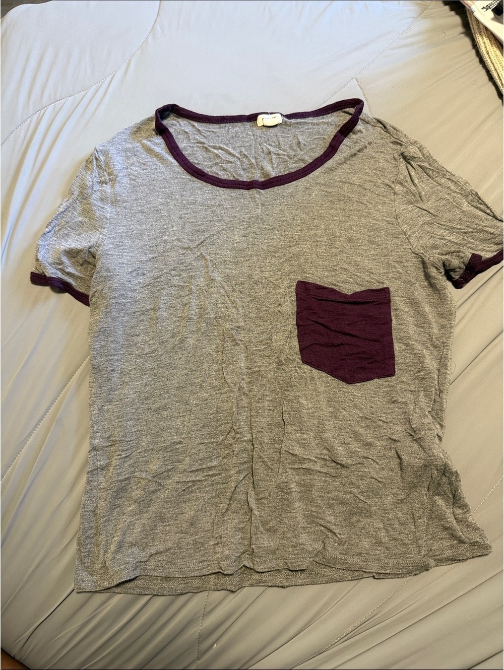 Garage Gray Short Sleeve Tee with Purple Trim & Pocket